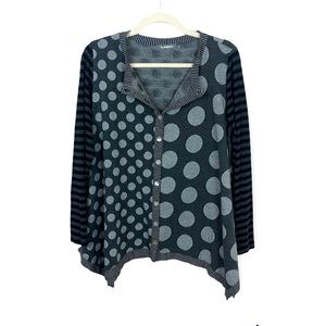ALEMBIKA Black & Grey Stripped Polka Dot Cardigan size 3